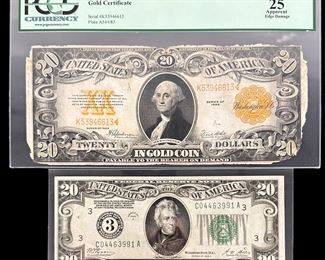 1922 US $20 Gold Certificate & 1928 US $20 FRN