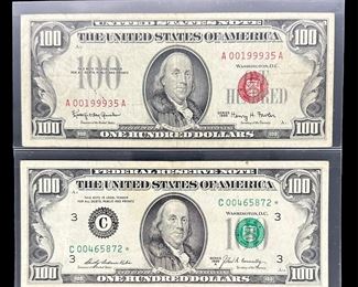 (2) Mid-Century US $100 Notes Inc Red Seal & Star