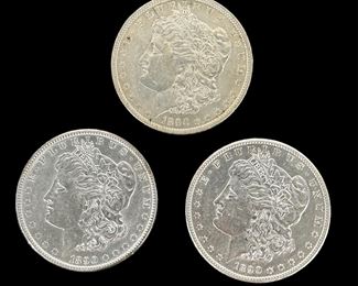 (3) Morgan Silver Dollars 1890, 1890-S, 1890-O