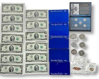 Lot Of Assorted Currency, Silver Rounds, & Coins