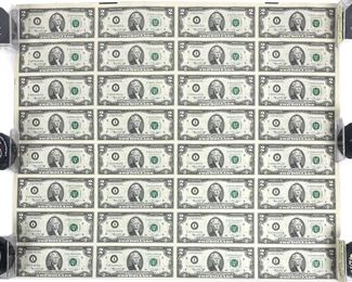Uncut Sheet Of (32) 1976 Minneapolis $2 Bills