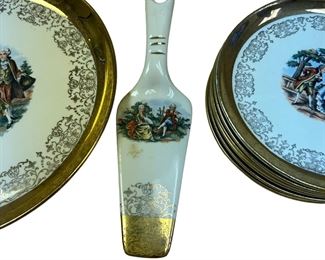 Sabin Crest o Gold cake server and plates