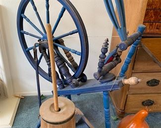 Vintage Spinning wheel (with accessories) and butter churn