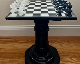 Marble Chess Set & Marble Pedestal