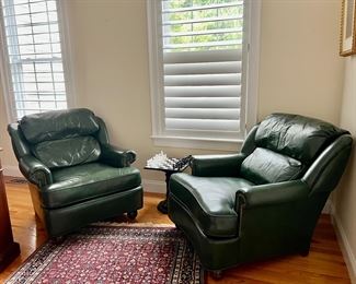 (2) Forest Green Leathercraft Armchairs with Nailhead Trim