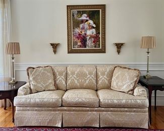 Upholstered Sofa, Gold and Ivory