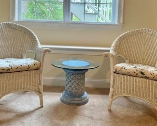 (2) Wicker Armchairs & Side Table