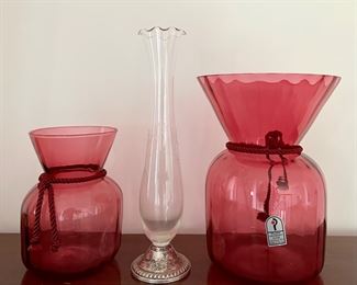 (2) Pilgrim Cranberry Glass Vases