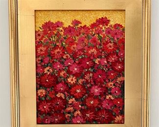 Red Flowers - Oil on Canvas, Signed