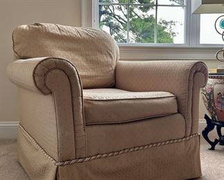 (2) Upholstered Armchairs & Ottoman