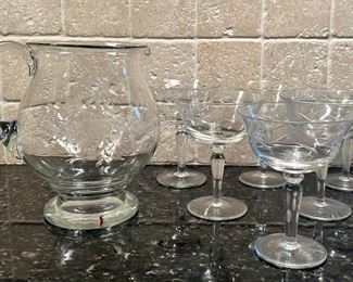 Etched Pitcher & Wine Glasses