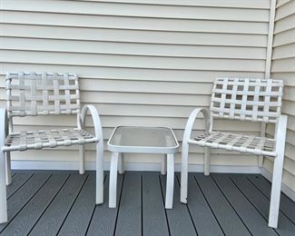 (2) Brown Jordan Armchairs & Side Table