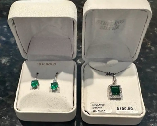 10K Gold Earrings with Stone (left) & Sterling Silver & Stone Necklace (right)