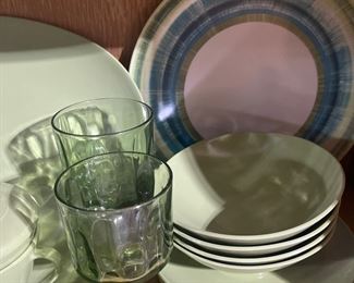 Vintage Lenox Ware dinner set.  Melmac Melamine 60s retro.  This set is in fabulous condition.  They look so good displayed in this vintage china cabinet.