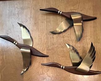 Vintage MCM Masketeers - Flying Geese with brass wings.  1960s decor.