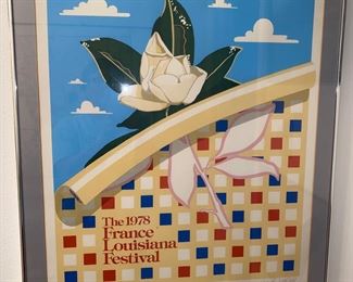 Framed Vintage France Louisiana Festival poster 