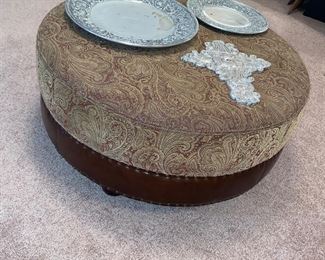 Large round paisley print and “leather” ottoman