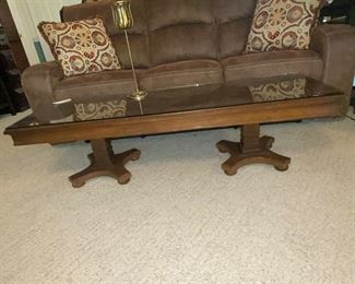 Double pedestal vintage coffee table with glass 