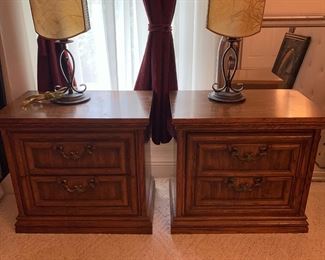 Matched pair of bedside table and lamps