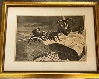 Art Winter at Sea Taking in Sail off the Coast COA 1976