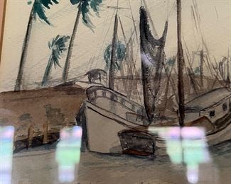 Art Shrimp Boats Port Isabel 1956 by Baskin 