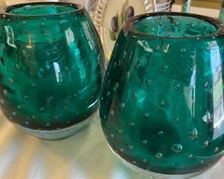 Very Heavy Bubble Glass Vases 