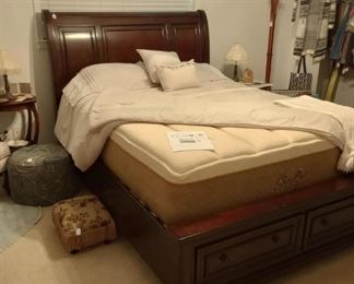 Queen bed with The Grand Bed by Tempur-pedic, bed stools, ...