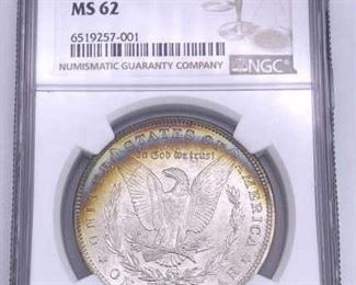 1884 Morgan Dollar w/ Rainbow Crescent Tone NGC