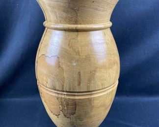 Large Signed Turned Burl Wood Vase