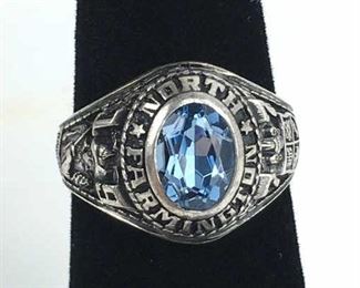 Vintage 77' Class Ring, Blue Topaz Sterling Silver