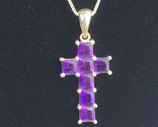 Sterling Silver Amethyst Cross Necklace