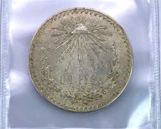 1933 Mexico 1 Peso, Liberty Cap, AU w/ Luster