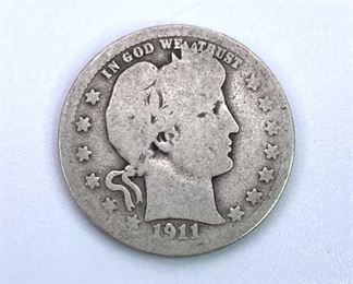 1911 Barber Silver Quarter
