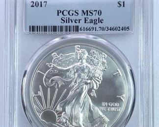2017 MS70 American Silver Eagle, PCGS 1st Stk.