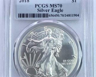 2018 MS70 American Silver Eagle, PCGS 1st Stk.