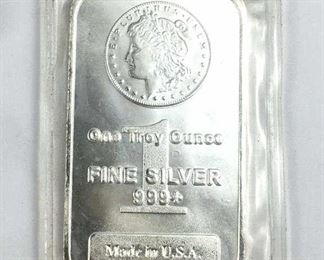 1 Troy Oz. Silver Bar, Morgan Design .999+ Fine