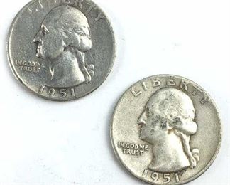 (2) 1951-D Washington Silver Quarters, U.S. 25c