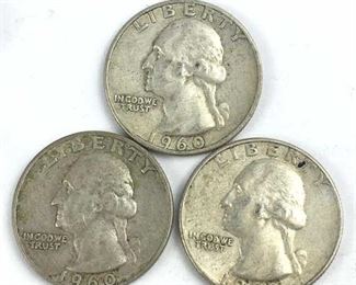 (3) 1960-D Washington Silver Quarters, U.S. 25c