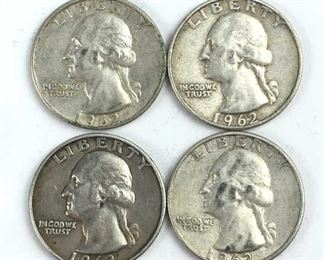 (4) 1962-D Washington Silver Quarters, U.S. 25c