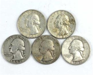 (5) 1950s-1960s Washington Silver Quarters, U.S.