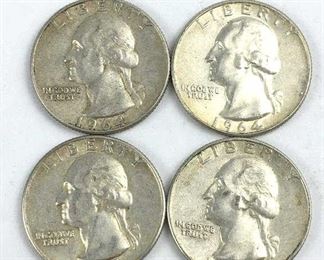 (4) 1964 Washington Silver Quarters, VF-AU