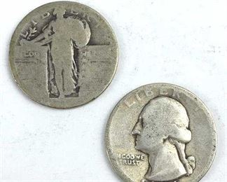 1944 Silver Washington + Silver Standing Lib. 25c