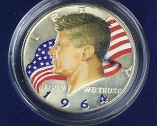 1964 Silver JFK Colorized Half Dollar in Box, 90%