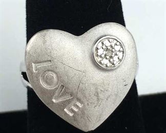 Sterling Silver Love Heart Diamond Ring