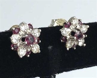 Sterling Silver Ruby & White Sapphire Earrings