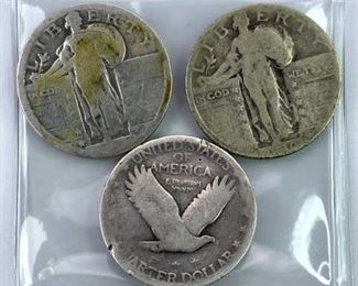 (3) Standing Liberty Silver Quarters (2) SF (1) P