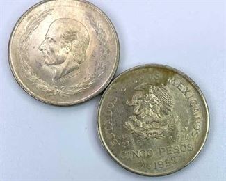 (2) 1952 Mexico Silver 5 Pesos, AU/BU w/ Luster