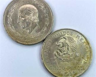 (2) 1953 Mexico Silver 5 Pesos, AU/BU w/ Luster