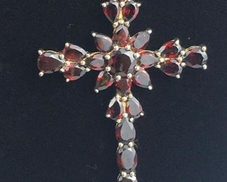 Sterling Silver Garnet Cross Pendant