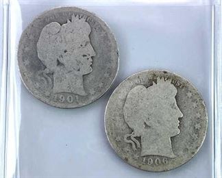 1901 & 1906 Barber Silver Quarters